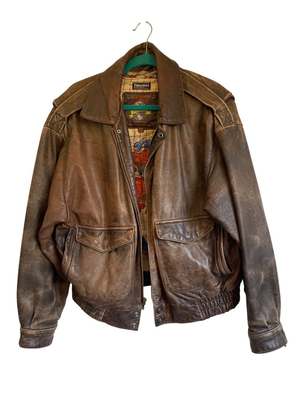 Vintage Wilson Adventure Bound Distressed Leather Bomber Jacket